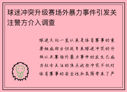 球迷冲突升级赛场外暴力事件引发关注警方介入调查