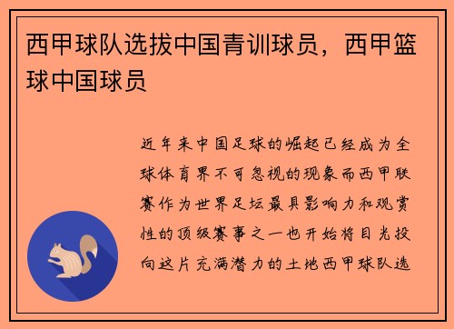 西甲球队选拔中国青训球员，西甲篮球中国球员
